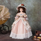 22 Inch 55cm Porcelain ＆ Fabric Victoria Doll, European Retro Handmade Ceramic Doll with Showing Stand for Room Decor, Birthday Gifts, Collectible，Name Lenore