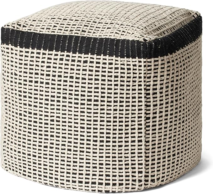 Loloi II LPF0040 Black/Ivory 18'' W x 18'' D x 18'' H Pouf