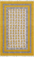 Kilim Area Rugs for 3x5 Feet Floral Design Yellow Beige Hand Block Printed Cotton Rug Handmade Boho Use Flatweave Dhurrie Indoor Outdoor Rugs for Bedside Kitchen Enterway for Home