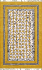 Kilim Area Rugs for 3x5 Feet Floral Design Yellow Beige Hand Block Printed Cotton Rug Handmade Boho Use Flatweave Dhurrie Indoor Outdoor Rugs for Bedside Kitchen Enterway for Home