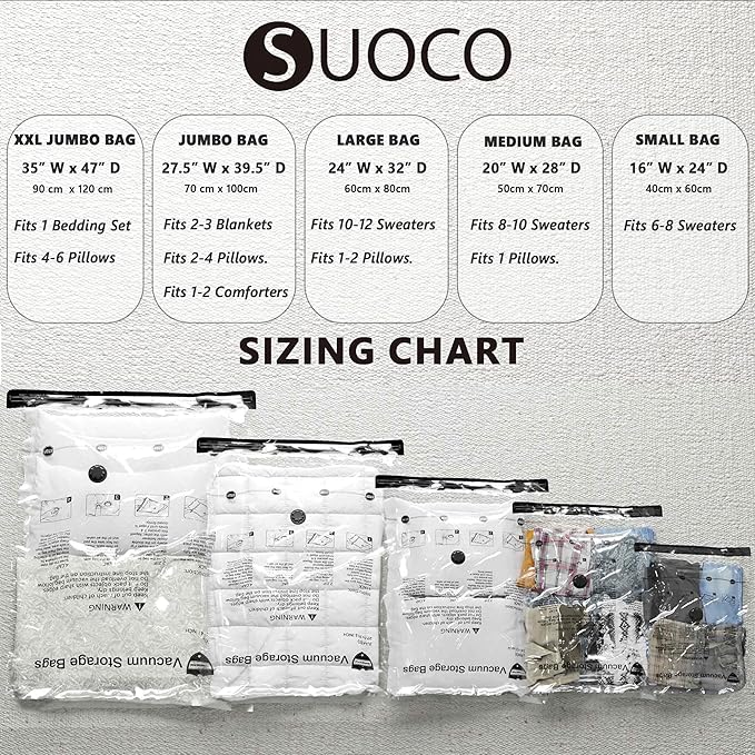 SUOCO 8 Small Vacuum Storage Bags, Vacuum Seal Bags for Clothing, Travel Space Saver Bags for Luggage Clothes