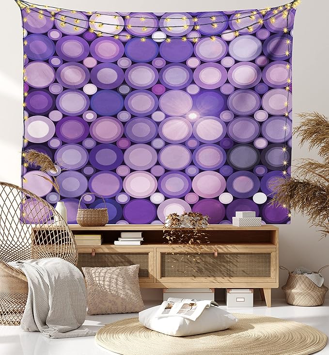 Ambesonne Modern Tapestry, Geometrical Violet Circles Round Disco Inspired Design Work of Art, Fabric Wall Hanging Decor for Bedroom Living Room Dorm, 28" X 23", Baby Pink Purple