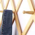 Dseap Accordian Wall Hanger: 16” High Wooden Wall Expandable Coat Rack, Hat Rack Holder, Accordion Hook for Baseball Caps, Coats, Mugs, 17 Peg Hooks, Natural