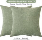 GAWAMAY Decorative Square Throw Pillow Covers 22"x22" Inch Set of 2, Super Soft Chenille Pillows Farmhouse Fall Pillowcase for Living Room Bedroom Sofa Couch Cushion Cover Sage Green 55x55cm