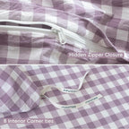 MooMee Gingham Duvet Cover Set 100% Washed Cotton Linen Like Textured Breathable Durable Soft Comfy Modern Checkered Design (Classic Gingham Light Purple, Full 80"x90")