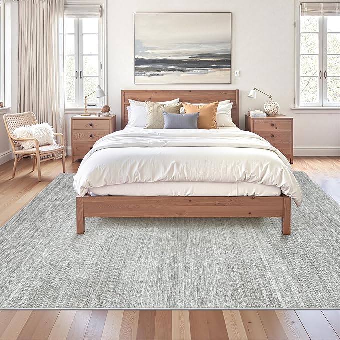 Art&Tuft Washable Rugs 6x9, Low Pile Area Rugs for Living Room - Non Slip and Stain Resistant Soft Thin 6x9 Rug for Bedroom, Dining Room, Kitchen, Office, Grey