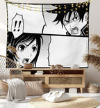 Ambesonne Anime Tapestry, Japanese Comics Strip Boy and Girl Fight Scene Manga Image Cartoon Print, Fabric Wall Hanging Decor for Bedroom Living Room Dorm, 45" X 30", Black White Grey