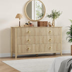 GarveeHome Fluted Dresser for Bedroom, 54 Inch Wide 6-Drawer Wood Dresser, Modern Chest of Drawers, Storage Organizer Cabinet for Living Room, Hallway, Entryway, Natural Oak