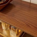 Glass Console Table for Living Room, Foyer & Entryway, L41 x W14 x H31 Inch, 3-Tier Mid-Century Modern Sofa Table with Amber Glass Top, Walnut Finish Wood Shelf and Gold Finish Frame