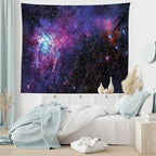 Ambesonne Galaxy Tapestry, Starry Night Nebula Cloud Celestial Theme Image Space Art Elements Print, Fabric Wall Hanging Decor for Bedroom Living Room Dorm, 28" X 23", Black Purple Blue