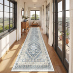Kitchen Runner Rug Non Slip Washable 2.5x10, Soft Ultra-Thin Entryway Rug Runners for Hallways, Carpet Runner for Living Room,Kitchen, Laundry, Bathroom(Blue/Beige,2.5'x10')