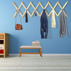 Dseap Accordian Wall Hanger: 16” High Wooden Wall Expandable Coat Rack, Hat Rack Holder, Accordion Hook for Baseball Caps, Coats, Mugs, 20 Peg Hooks, Natural