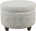 Homepop Home Decor | Upholstered Round Storage Ottoman | Ottoman with Storage for Living Room & Bedroom, Gray Floral