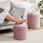 Royal Windsor Round Ottoman with Storage Set of 2,Vanity Stool with Storage for Bedroom, Ottoman Coffee Table,Small Velvet Foot Stool for Living Room, Pink