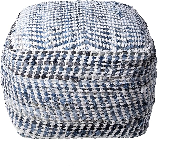 nuLOOM Seville Handmade Denim Textured Filled Ottoman Pouf