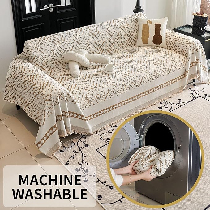 HAOMAIJIA Non Slip Couch Cover Sofa Covers for 3 Cushion Couch Washable sectional Couch Covers for Dogs pet Furniture Protector Couch Cover Blanket for Living Room (MR-Khaki, 71"x134")