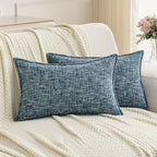 FUTEI Navy Decorative Throw Pillow Covers 12x20 Inch Set of 3,Soft Chenille Tweed Textured Lumbar Pillow Case,Modern Home Decor for Couch Bed Living Room