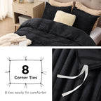 Bedsure Fluffy Duvet Cover Set - Ultra Soft Plush Shaggy Comforter Cover King Size, Warm Flannel Fleece Bed Sets for Winter, 3 Pieces (Striped Pattern, Black)