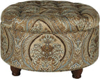 Homepop Home Decor |N8264-F1044 | Large Button Tufted Woven Round Storage Ottoman | Ottoman with Storage for Living Room & Bedroom, Traditional Paisley