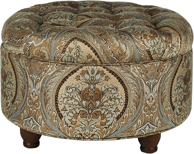 Homepop Home Decor |N8264-F1044 | Large Button Tufted Woven Round Storage Ottoman | Ottoman with Storage for Living Room & Bedroom, Traditional Paisley