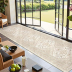 Hallway Runner Rug 2x12, Extra Long Washable Runner Rugs with Rubber Backing, Non Slip Runner, Vintage Rug Runners for Kitchen Laundry Room Entryway (Cream/Beige,2'x12')