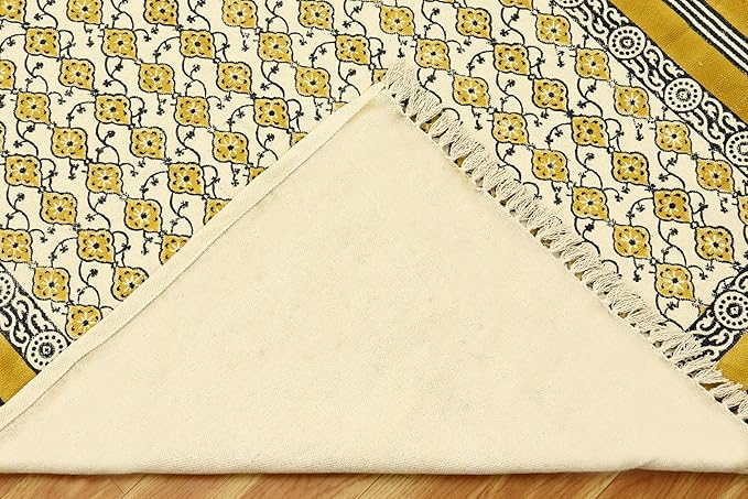 Kilim Runner 4x12 Cotton Runner Rug Yellow & Beige Indoor Outdoor Runner 0.19 inches Stone Easy Washable Hand Wash Cotton Carpet Flatweave Runner Rugs for Hallway, Staircases, Corridor Runner