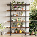 Bookshelf Set of 2, Heavy Duty 6-Tier Industrial Bookcase, 47" Wide Wood Bookshelf for Home Office, 120lbs Shelf Capacity, Rustic Open Display with Horizontal Shelf for Living Room Bedroom