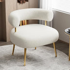 Mid Century Sherpa Boucle Accent Chair, Round Upholstered Barrel Arm Chair for Small Spaces, Fluffy Side Corner Sofa Chair for Living Room, Bedroom, Vanity, Office, Reading Nook(Cream White)
