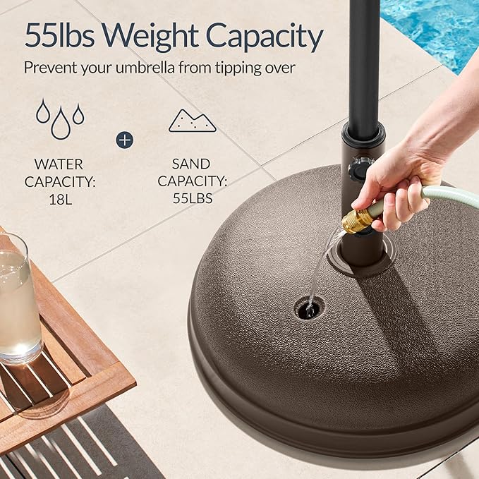 Best Choice Products Fillable Umbrella Base Stand Round Dome Plastic Patio Umbrella Base Stand, Pole Holder for Outdoor, Lawn w/ 55lbs Weight Capacity, Adjustment Knob - Brown