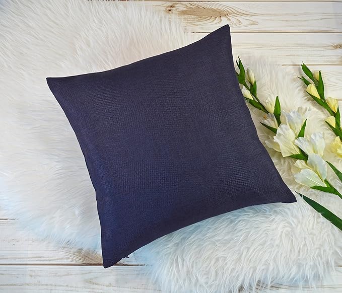 Aiking Home Woven Fine Faux Linen Throw Pillow Cover, Size 18"x18", Navy