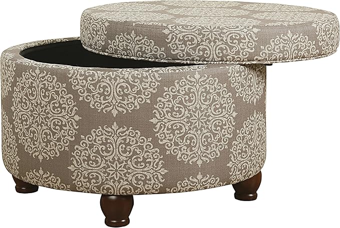 Homepop Home Decor | Upholstered Round Storage Ottoman | Ottoman with Storage for Living Room & Bedroom, Brown Medallion
