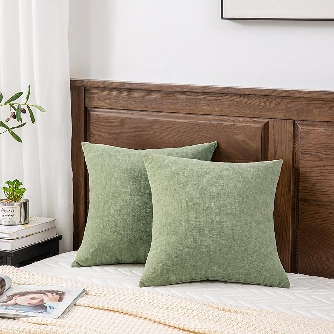 GAWAMAY Decorative Chenille Throw Pillow Covers 26x26 Inch Pack of 2, Soft Square Couch Pillow Cover for Sofa Cushion Living Room Bedroom Oversized Pillowcases Sage Green 66x66cm (ONLY Covers)