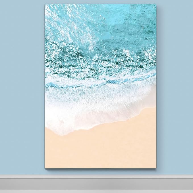 Renditions Gallery Canvas Nature Wall Art Home Paintings & Prints Blue Sandy Beach Ocean Modern Romantic Wall Hanging Artwork Decorations for Bedroom Living Room Office Kitchen - 18"x27" LT06