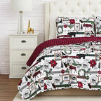 Southshore Fine Living, Inc. Merry Town Christmas Quilt Set, Queen/Full Size 3-Piece Christmas Bedding Set w/Matching Holiday Pillow Shams, Reversible 2-Sided Red Plaid Quilt & Rustic Cabin Print