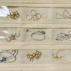 1 Pack Hanging Jewelry Organizer 80-Pocket Dual-sided Jewelry Storage for Earring Necklace Bracelet Ring Travel Holder, Black and Beige