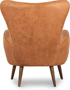 Poly & BARK Aida Leather Lounge Chair Set of 2 – 40.5” Mid-Century Accent Chairs for Living Room or Bedroom – Full-Grain Italian Leather, Feather-Down Comfort, Solid Wood Legs – Cognac Tan