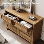 GarveeHome Farmhouse Brown Dresser for Bedroom with 6 Drawer, Double Dresser TV Stand with Vintage Handle, Wide Wood Dressers & Chests of Drawers, 6 Drawer Dressers for Bedroom, Living Room, Hallway