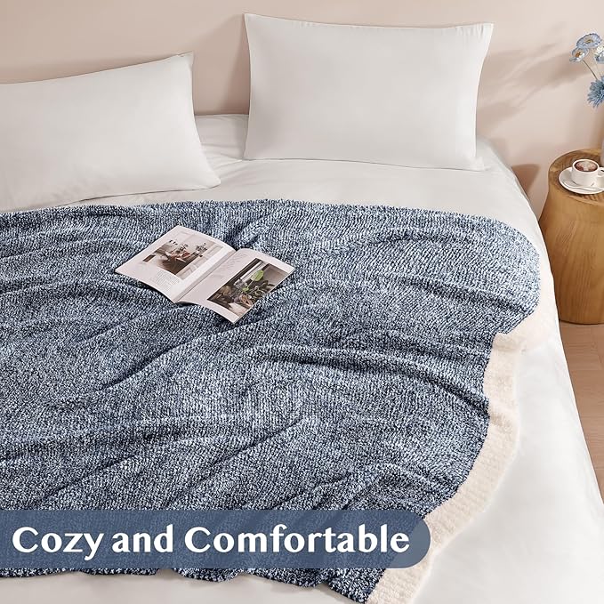 WRENSONGE Throw Blanket Cationic Dyeing Navy Blue Soft Cozy Fluffy Warm Hand Made Throw Blankets for Couch, Sofa, Chair, Bed, Camping, Picnic, Travel Lightweight Bed Blanket - 50"x60"