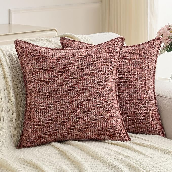 FUTEI Burgundy Decorative Throw Pillow Covers 20x20 Inch Set of 2,Soft Chenille Tweed Textured Cushion Case,Modern Home Decor for Couch Bed Living Room