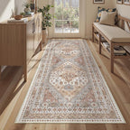 3x8 Runner Rug Non Slip Washable for Entryway, Front Porch, Vintage Hallway Runner for Laundry Room, Bedroom, Stain Resistant Thin Indoor Kitchen Mats for Floor(Orange,3'x8')