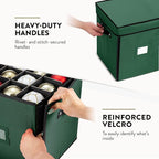 ZOBER Christmas Ornament Storage Box - Stores 64 3" Ornaments with Drawer Style Trays - Tear Proof 600D Oxford Fabric - Ornament Organizer Storage Box, Durable Christmas Containers Holder - Green