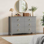 GarveeHome Fluted Dresser for Bedroom, 47.2 Inch Wide 6-Drawer Wood Dresser, Modern Chest of Drawers, Storage Organizer Cabinet for Living Room, Hallway, Entryway, Grey