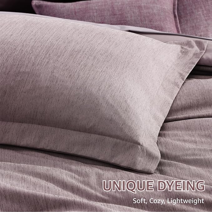 Monbix Queen Comforter Set - 7 Pieces Cationic Dyeing Lilac Bed in a Bag Queen Bedding Sets with Comforter, Sheets, Pillowcases & Shams, Reversible Bedding Comforters Sets