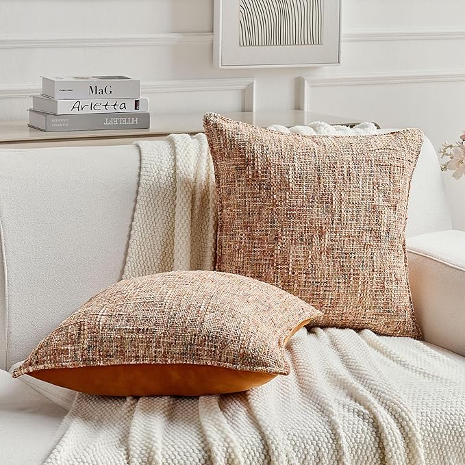 FUTEI Rust Decorative Throw Pillow Covers 22x22 Inch Set of 2,Soft Chenille Tweed Textured Cushion Case,Modern Home Decor for Couch Bed Living Room
