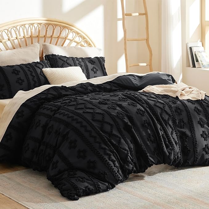 Bedsure Boho Duvet Cover King Size, Soft & Comfortable Elegant Design Boho Bedding for Decoration, Machine Washable Comforter Cover for All Seasons,Includes 1 Duvet Cover & 2 Pillow Shams,Black
