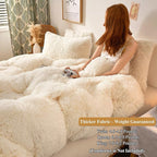 XeGe Plush Shaggy Duvet Cover Set, Luxury Ultra Soft Crystal Velvet Fluffy Bedding Sets 3 Pieces(1 Furry Faux Fur Comforter Cover + 2 Fuzzy Faux Fur Pillowcases), Zipper Closure(Queen, Light Beige)