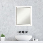 Amanti Art White Wall Mirror 22x18 Morgan White Silver Rectangle Bathroom Mirror for Wall Decor Living Room, Small Modern Wood Frame, Hangs Horizonally and Vertically, Bathroom Decor, Beveled Edge