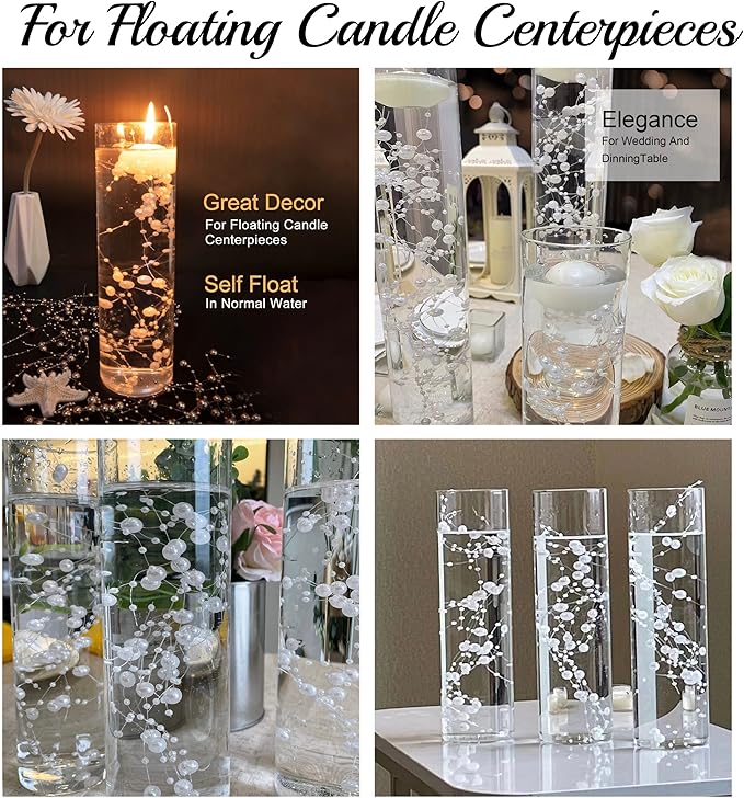Pearl String for Floating Candles, 12set Pearl Vase Filler for Wedding Centerpieces (White)