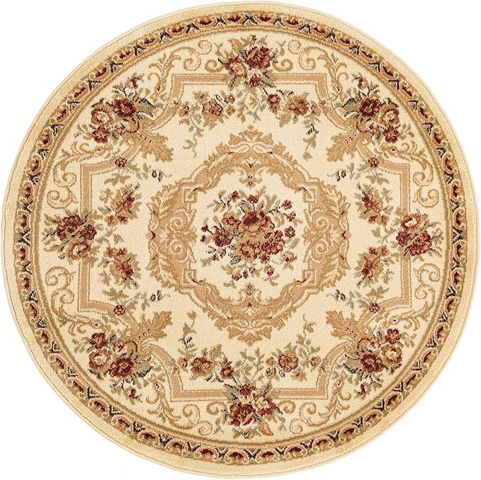 Rugs.com Chateau Collection Rug - 4 Ft Round Cream Medium Pile Rug