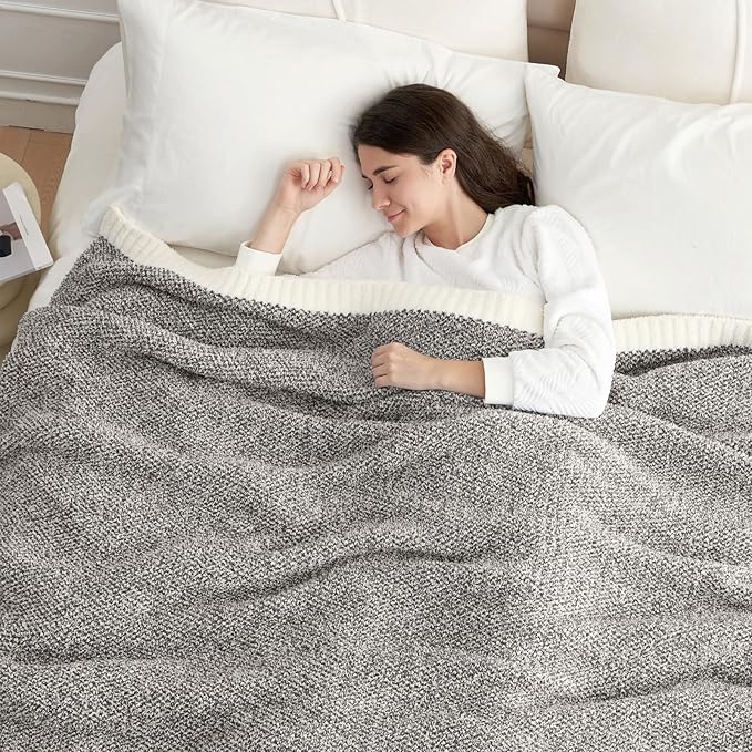 Snuggle Sac Oversized Grey Blanket Twin XL 66X90 for Bed, Reversible Super Soft Warm Cozy Knit Fuzzy Plush Blankets, Heather Dark Grey, 66x90 inches